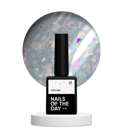 NAILSOFTHEDAY Potal base 17 – ніжно-молочна база з голографік стильною поталлю, 10 мл