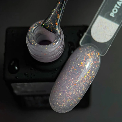 NAILSOFTHEDAY Potal base 18 – ніжно-молочна база з голографік стильною поталлю, 10 мл