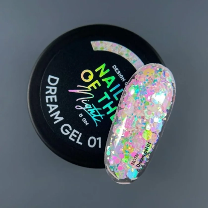 NAILSOFTHENIGHT Dream gel 01 – дизайн гель с невероятными шестигранниками разного размера и глитера для ногтей, 5 гм.