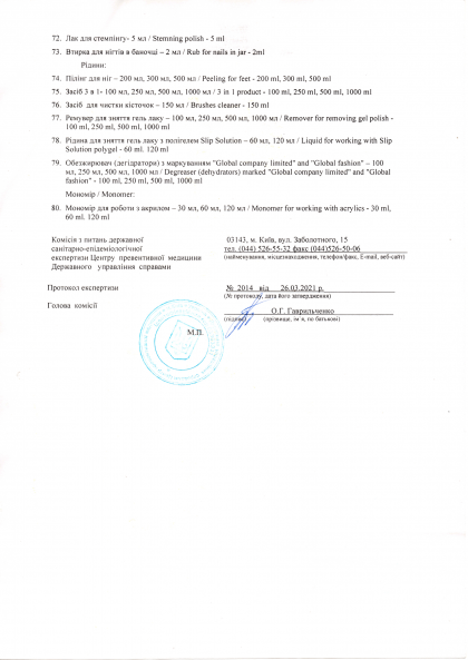 Санітарно - епідеміологічна експертиза  GLOBAL FASHION  № 2