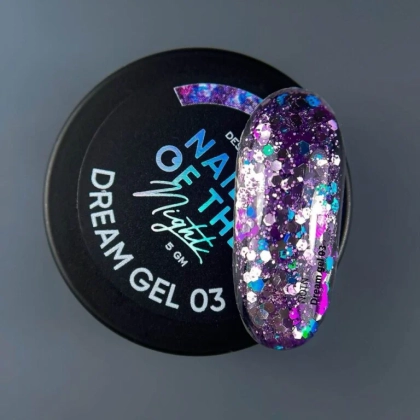 NAILSOFTHENIGHT Dream gel 03 – дизайн гель с невероятными шестигранниками разного размера и глитера для ногтей, 5 гм.