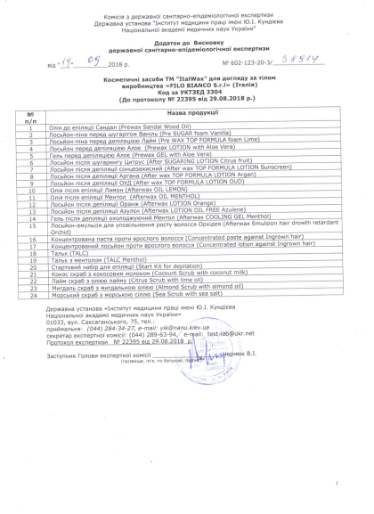 Сертифікат якості ItalWax