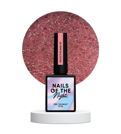 NAILSOFTHENIGHT Reflective base 08 – камуфлююча світловідбиваюча база з шимером (персикова), 10 мл