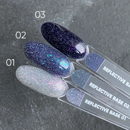 NAILSOFTHENIGHT Reflective base 02 – камуфлююча світловідбиваюча база з шимером (сині та лазурні блискітки), 10 мл