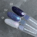 NAILSOFTHENIGHT Reflective base 02 – камуфлююча світловідбиваюча база з шимером (сині та лазурні блискітки), 10 мл