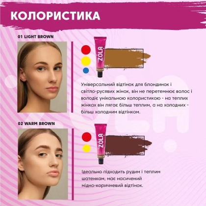 Краска для бровей с окислителем 2*5 мл Zola, № 3 BROWN